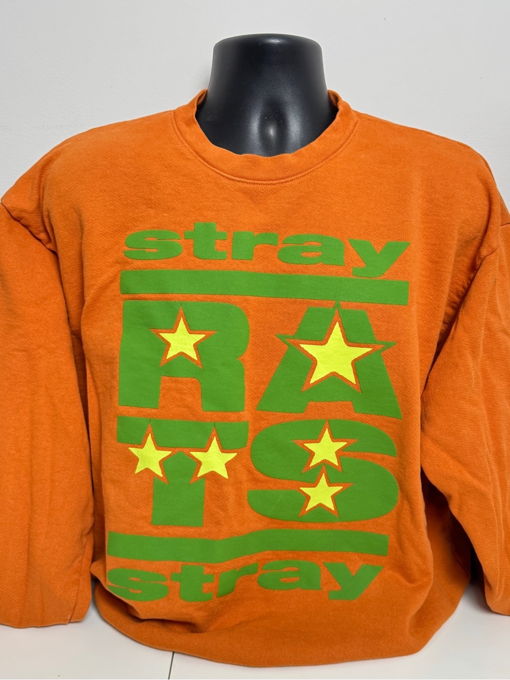 Stray Rats Star Bar Crewneck Sweatshirt Texas Orange Green Large